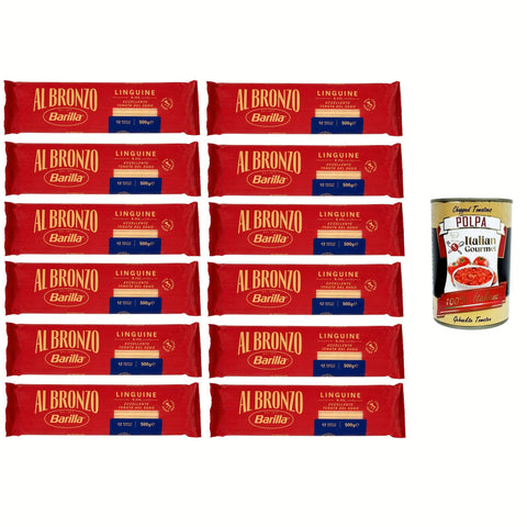 Barilla Al Bronzo Pasta Linguine Bronze Gezogene Pasta Rohe Verarbeitungsmethode 12x500 g italienisch Original + kostenlos polpa 400 g