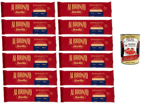 Barilla Nudeln & Pasta Al Bronzo Pasta Spaghetti Bronze Gezogene Pasta Rohe Verarbeitungsmethode 12x 500gr + Italian Gourmet polpa 400g 8076809585262