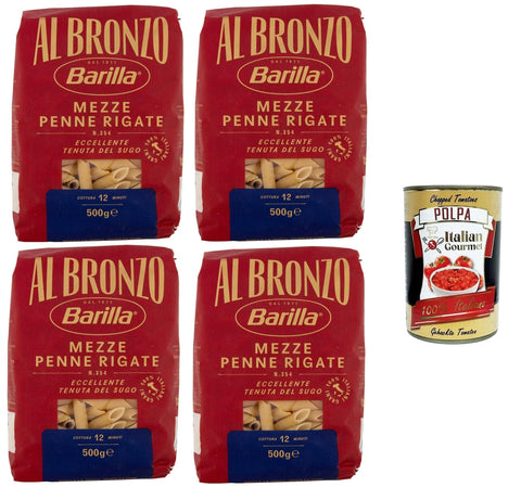 Barilla Nudeln & Pasta Barilla Al Bronzo Pasta Mezze Penne Rigate Bronze Gezogene Pasta Rohe Verarbeitungsmethode4x 500gr + Italian Gourmet polpa 400g 8076809585255