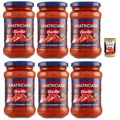 Barilla Sugo all'Amatriciana, Salsa, Fertige Tomatensauce mit 100% italienischem Speck, Zwiebeln und Chilischote 6x 300 gr italienisch Original