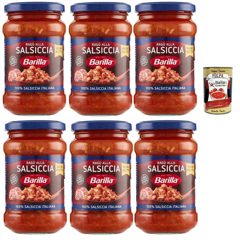 Barilla Pasta & Saucen Barilla Sugo Ragù Salsiccia Condimento per Pasta, Fertig Soße mit 100 % italienischer Wurst, 6x 300g Original italienisch inkl. Italian Gourmet Polpa 400g 8076809584623
