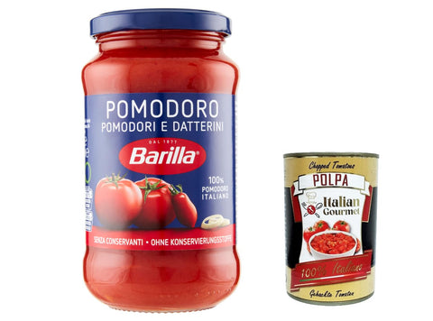 Barilla Pastasaucen 3x Barilla Sugo Pomodoro e Datterini, Sauce mit 100% italienischen Tomaten, Sauce für Pasta 400g + Italian Gourmet polpa 400g 8076809513395