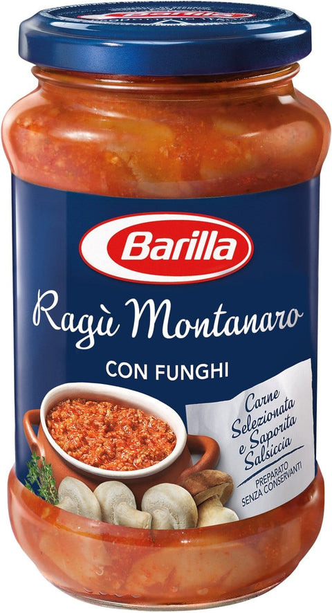 Barilla Pastasaucen 6x Barilla Ragù Montanaro pastasauce tomatensauce mit Pilze 400g aus italien 8076809525237