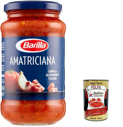 Barilla Pastasaucen Amatriciana PastaSauce - Tomatenbereit - hergestellte Sauce mit Speck, Zwiebel und Chilischpfeffer 12x 400 g + Italian Gourmet polpa 400g 8076809525220
