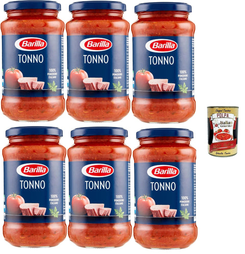 Barilla Pastasaucen Barilla Tonno Tomatensauce mit Olivenöl, 6x400g Gläser, Italienische Thunfischsauce, + Italian Gourmet polpa 400g