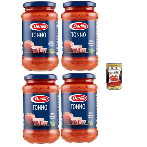 Barilla Tonno Tomatensauce mit Thunfisch und Olivenöl 4x400 g italienisch Original Pastasauce + kostenlos polpa 400 g