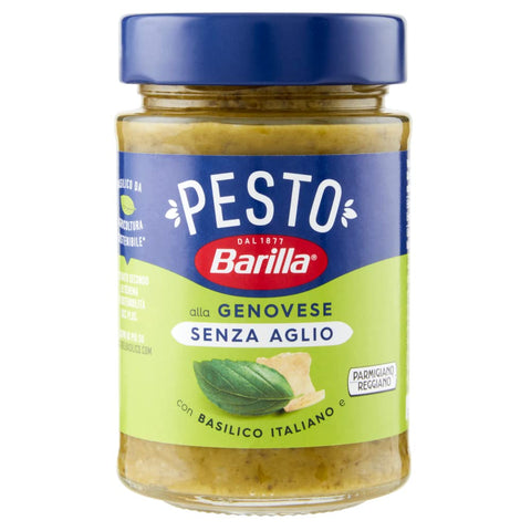 Barilla Pesto 12x Barilla Pesto alla Genovese Senza Aglio,Pesto mit Frischem Basilikum, ohne Knoblauch Glutenfrei 190g Glas + Italian Gourmet Polpa di Pomodoro 400g Dose 8076809540742