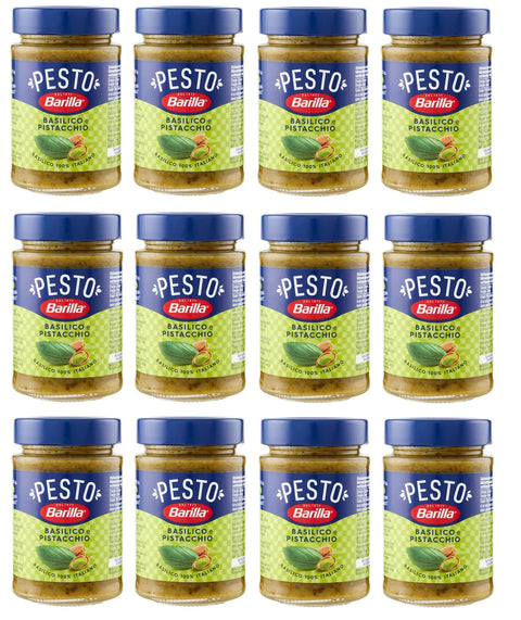 Barilla Pesto 12x Barilla Pesto Basilico e Pistacchio Pesto mit Basilikum und Pistazien aus nachhaltiger Landwirtschaft hergestellt 190g Italienisch Sauce glutenfrei 8076809581868