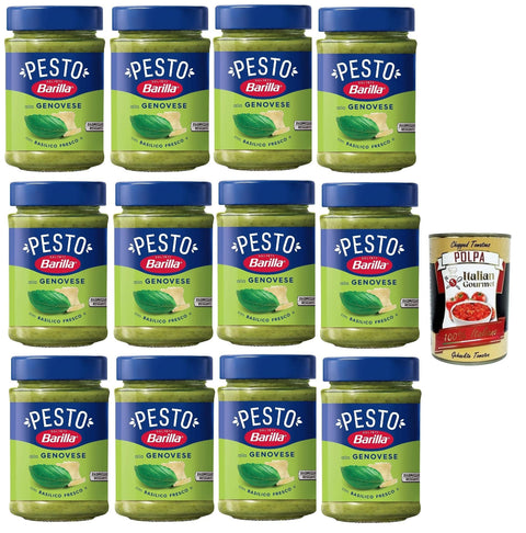 Barilla Pesto 12x Pesto alla Genovese 190g | Glutenfreie Italienische Pasta-Sauce mit 100% italienischem Basilikum aus nachhaltiger Landwirtschaft und Parmigiano Reggiano + Italian Gourmet polpa 400g 8076809580762
