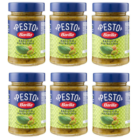 Barilla Pesto Basilico e Pistacchio Pesto mit Basilikum und Pistazien aus nachhaltiger Landwirtschaft hergestellt Italienisch Sauce glutenfrei 190 g 6x