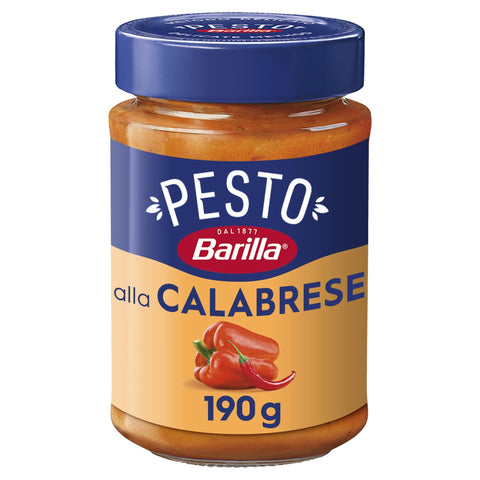 Barilla Pesto Barilla Pesto alla Calabrese 12x190g | Glutenfreie Italienische Pasta-Sauce mit Paprika, Peperoni, Ricotta, Pecorino Romano und Grana Padano, Nudel-Soße, rotes Pesto 8076809086288