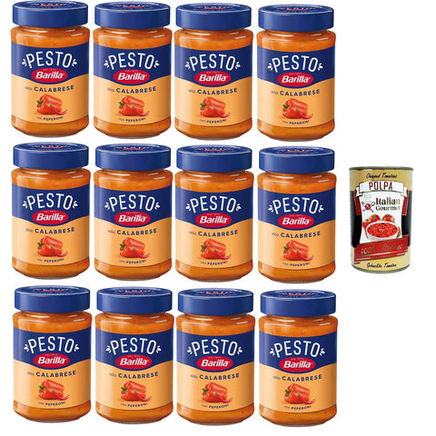 Barilla Pesto Alla Calabrese con Peperoni Condimento e Sugo per Pasta Kalabrisches Pesto mit Paprikagewürz und Pastasauce 12x190 g italienisch Original + kostenlos