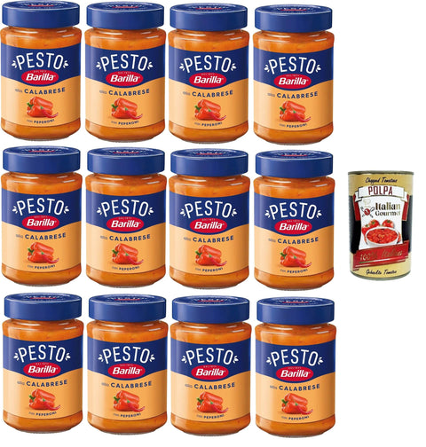 Barilla Pesto Barilla Pesto Alla Calabrese con Peperoni Condimento e Sugo per Pasta Kalabrisches Pesto mit Paprikagewürz und Pastasauce 12x190gr + Italian Gourmet polpa 400g 8076809517751