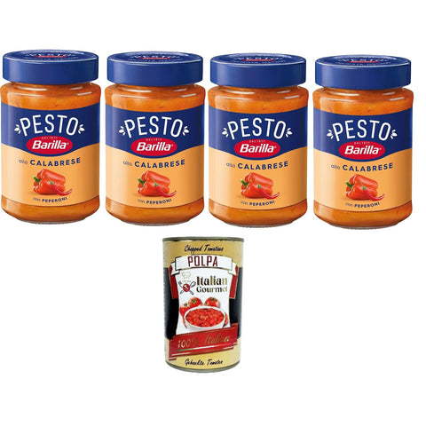 Barilla Pesto Alla Calabrese con Peperoni Condimento e Sugo per Pasta Kalabrisches Pesto mit Paprikagewürz und Pastasauce 4x190g Original italienisch