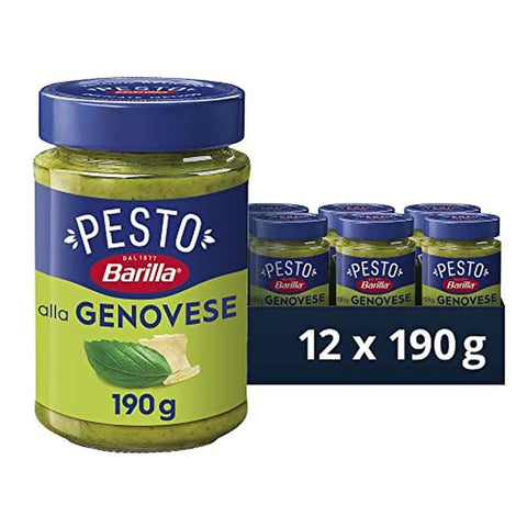 Barilla Pesto Barilla Pesto alla Genovese 12x190 g | Glutenfreie Italienische Pasta Sauce mit 100% italienischem Basilikum aus nachhaltiger Landwirtschaft und Parmigiano Reggiano, Nudel Soße, grünes Pesto Verde italienisch Original 8076809086554