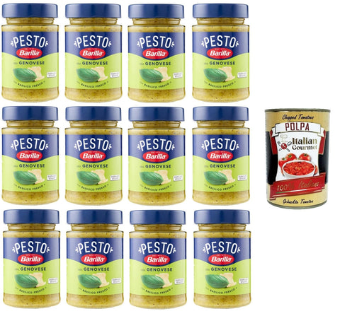 Barilla Pesto Barilla Pesto alla Genovese con Basilico Fresco Condimento e Sugo per Pasta Genueser Pesto mit frischem Basilikumgewürz und Pastasauce 12x190gr + Italian Gourmet polpa 400g 8076809580762