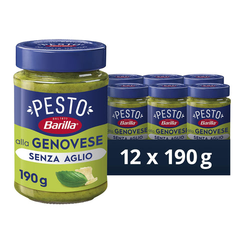 Barilla Pesto alla Genovese senza Aglio | Glutenfreie Pasta-Nudel-Sauce - Unser Klassiker mit 100% italienischem Basilikum ganz ohne Knoblauch 12x190 g