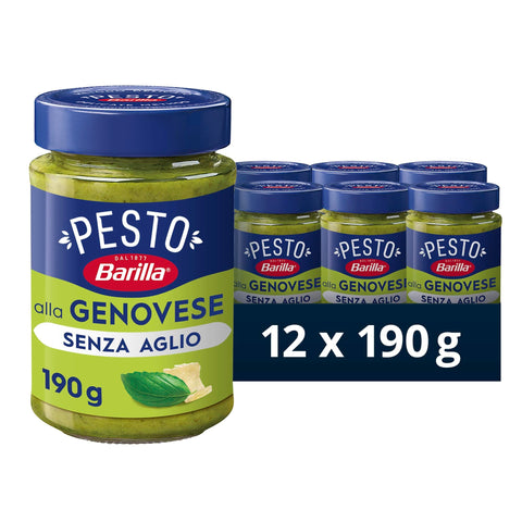 Barilla Pesto Barilla Pesto alla Genovese senza Aglio 12x190g | Glutenfreie Pasta-Nudel-Sauce - Unser Klassiker mit 100% italienischem Basilikum ganz ohne Knoblauch 8076809086431