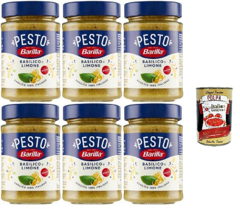 Barilla Pesto Barilla Pesto Basilico e Limone, Italienische Basilikum-Zitronen-Sauce, 6 x 190g, + Italian Gourmet polpa 400g