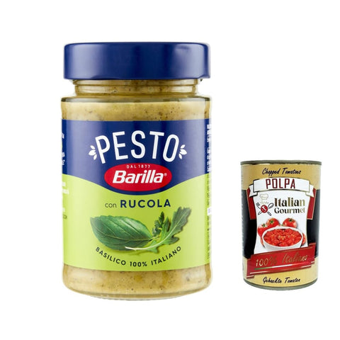 Barilla Pesto Barilla Pesto Basilico e Rucola 190g | Glutenfreie Italienische Pasta-Sauce mit Basilikum und Rucola, Nudel-Soße, grünes Pesto 3x Original italienisch inkl. Italian Gourmet Polpa 400g 8076809580717