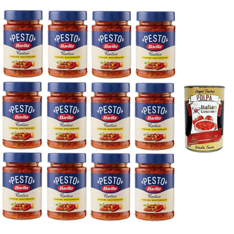 Barilla Pesto Rustico Verdure Mediterranee Condimento e Sugo per Pasta Rustic Pesto mediterrane Gemüsegewürz- und Pastasauce 12x200 g italienisch Original +