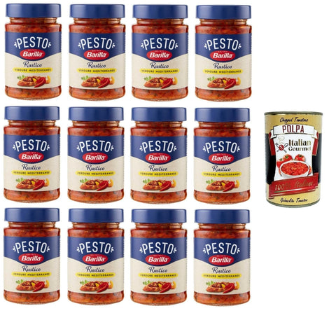 Barilla Pesto Barilla Pesto Rustico Verdure Mediterranee Condimento e Sugo per Pasta Rustic Pesto, mediterrane Gemüsegewürz- und Pastasauce 12x200gr + Italian Gourmet polpa 400g 8076809576581