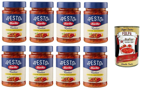 Barilla Pesto Barilla Pesto Rustico Verdure Mediterranee Condimento e Sugo per Pasta Rustic Pesto, mediterrane Gemüsegewürz- und Pastasauce 8x200gr + Italian Gourmet polpa 400g 8076809576581