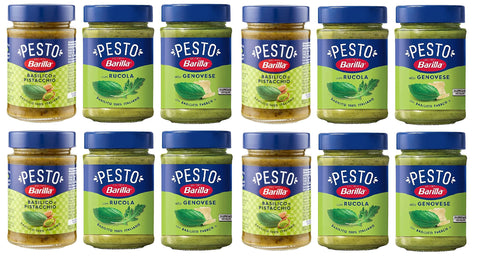 Barilla Pesto Testpaket 12x Barilla grünes 4x Pesto Basilico e Rucola 4x Pesto genovese 4x Pesto pistacchio Pesto Basilico e Pistacchio Pesto mit Basilikum und Pistazien 6x 190g 8076809581868