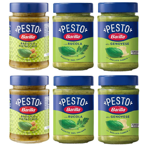Testpaket Barilla grünes 2x Pesto Basilico e Rucola 2x Pesto genovese 2x Pesto pistacchio Pesto Basilico e Pistacchio Pesto mit Basilikum und Pistazien 6x190 g