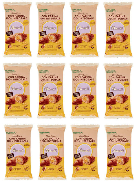 Bauli Abgepackte Gebäckstücke 12x Bauli Cornetti Croissant con Farina Integrale Farciti con Miele Millefiori Croissant mit Vollkornmehl gefüllt mit Millefiori-Honig Packung à 225g, Jede Packung enthält 5 Croissants à 45g 8001720644231