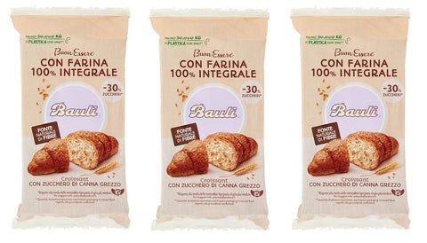 Bauli Cornetti con Farina Integrale e Zucchero di Canna Grezzo Croissant mit Vollkornmehl und Rohrohrzucker Packung à 222g, Jede Packung enthält 6 Croissants à 37g 3x Original italienisch