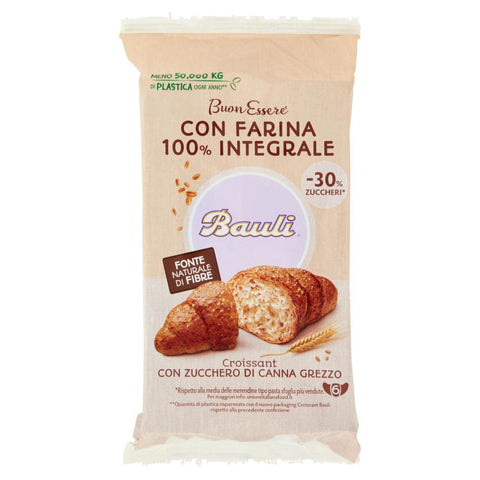 Bauli Cornetti con Farina Integrale e Zucchero di Canna Grezzo Croissant mit Vollkornmehl und Rohrohrzucker Packung à 222 g, Jede Packung enthält 6 Croissants à 37 g italienisch Original