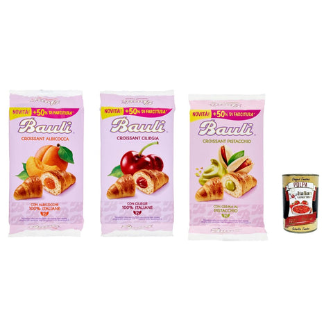 Bauli Abgepackte Gebäckstücke Bauli Cornetti Testpaket, Ciliegia, Albicocca und PIstacchio Croissant Apricot Brioche Cake 100% Italian Apricots 3x 300 g Original italienisch inkl. Italian Gourmet Polpa 400g 8001720446200