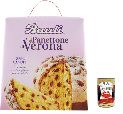 Bauli Brot & Backwaren 4x Bauli Panettone di Verona mit Glasur, Mandeln und Rosinen, ohne kandierte Früchte, 1 kg + Italian Gourmet polpa 400g 8001720021209