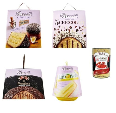 Bauli Brot & Backwaren Testpaket Bauli Panettone Cointreau, Baileys, 3 Cioccolati, Pandoro Limonce Weihnachtssüßigkeiten 4x 750g 8001720424925