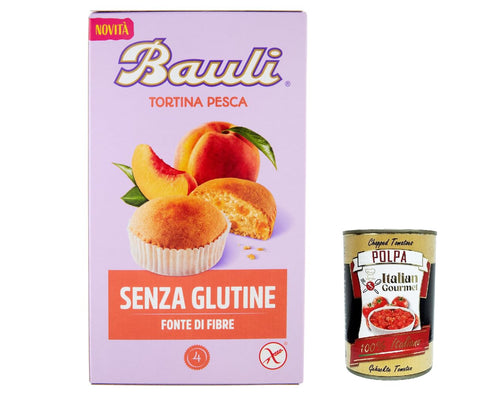 Bauli Kekse 3x Bauli Tortina Pesca Senza Glutine, Pfirsich kuchen, Gluten free, Für ein glutenfreies Frühstück 140g + Italian Gourmet polpa 400g 8001720442240