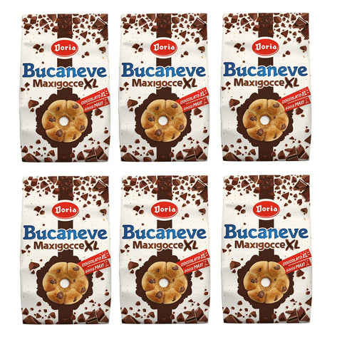Doria Bucaneve Maxigocce XL Frollini con Gocce di Cioccolato Kekse mit Schokoladentropfen Biscuits Cookie 300g Ideal für Ihr Frühstück oder Ihren Snack 6x Original italienisch