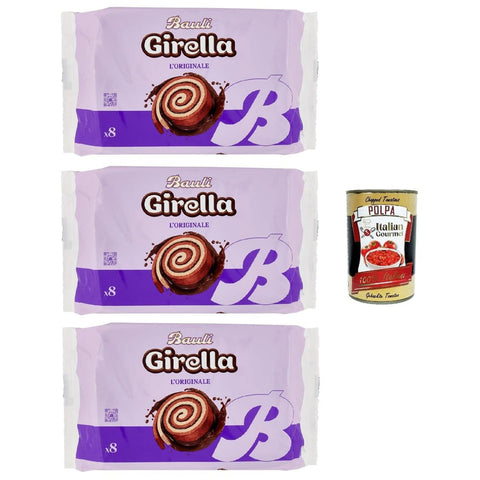 Bauli Snack Kuchen & Backwaren Bauli Girella Spirale al Cioccolato, Kuchen Süßer Snack Backwaren mit Kakaofüllung, Ohne Konservierungsstoffe und Farbstoffe mit nur natürlichen Aromen 3x 280g Original italienisch inkl. Italian Gourmet Polpa 400g 8032804040014