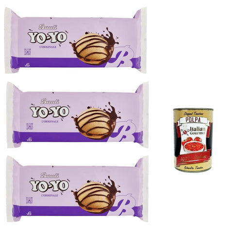 Bauli Snack Kuchen & Backwaren Bauli Yo-Yo Merendine Soffici di Pan di Spagna con Crema al Cioccolato, kuchen Weiche Snacks Schwammkuchen mit Schokoladencreme 3x 210g Original italienisch inkl. Italian Gourmet Polpa 400g 8014037001888