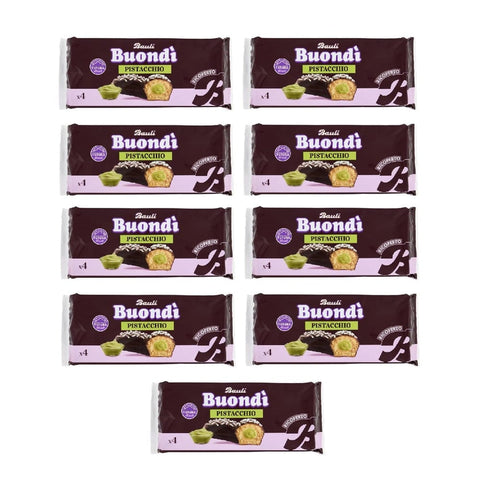 Bauli Snack Kuchen Bauli Buondì Pistazie Mit Schokoladenglasur ( Weiches Hefegebäck mit Pistaziencreme & Zuckerdekor 9x 184gr + 4 x 46g italienisch Original