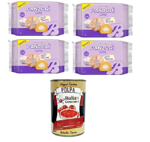 Bauli Snack Kuchen Bauli Pandori' al Latte,Pandori' mit Milch weiche Pasta Pandoro, Spezialität des italienischen Gebäcks, traditionelle Pandoro-Art 4x 178gr + Italian Gourmet polpa 400g 8001720442721