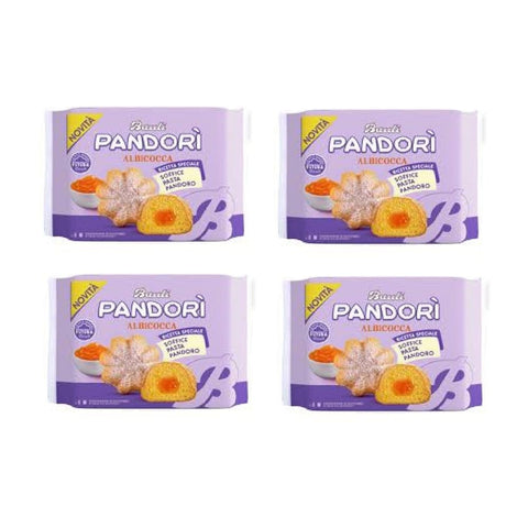 Bauli Snack Kuchen Bauli Pandori‘ Aprikosen gefüllte ‚Pandori‘ mit weichem Milch Pandoro Teig Gebäckspezialität traditionelle Pandoro Art 4x 178gr italienisch Original