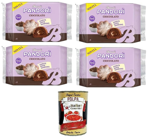Bauli Snack Kuchen Bauli Pandori' Cioccolato,Pandorì-Schokolade weiche Pasta Pandoro, Spezialität des italienischen Gebäcks, traditionelle Pandoro-Art 4x 178gr + Italian Gourmet polpa 400g 8001720442745