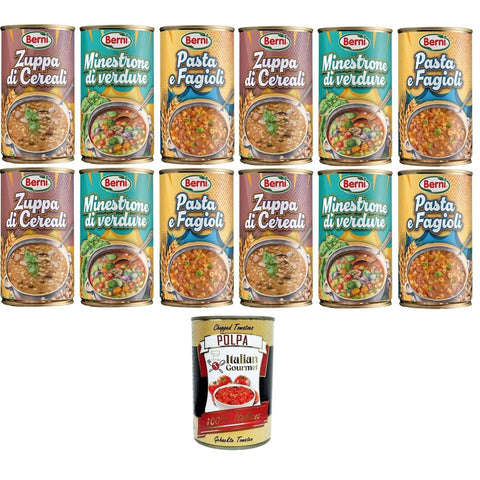 Berni Tütensuppen Berni Testpaket Getreidesuppe, Gemüse Minestrone, Nudeln und Bohnen 12x420 gr Tütensuppen italienisch Original 8032804040014