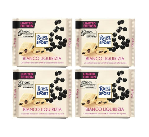 Bianco Liquirizia Limited Riegel 4x Bianco Liquirizia Limited Edition, Limitierte Ausgabe, Weiße Schokolade mit Lakritze-Stückchen, 100 g SONDERANGEBOT 8032804040014