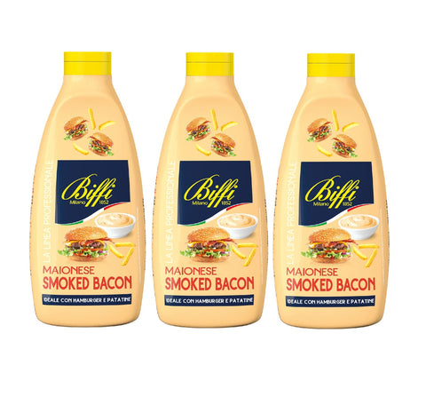 Biffi Milano 1852 Mayonnaise 3x MHD 08/2026 Biffi Milano 1852 Biffi Smoked Bacon - Mayonnaise - Geschmack: Räucherspeck - Flasche 800 g Original italienisch 8009320045182