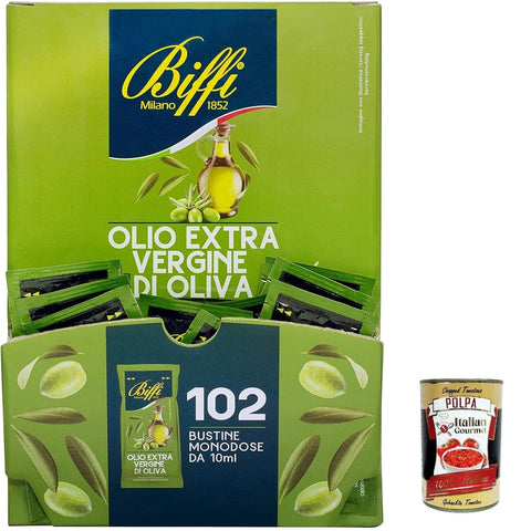 Biffi Saucen & Marinaden Biffi Extra Virgin Olivenöl Olive Olive 102 10 ml Single -Potion -Beutel Original italienisch inkl. Italian Gourmet Polpa 400g 8009320044673