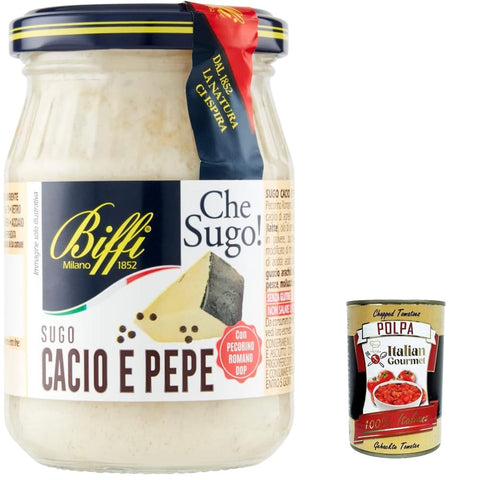 Biffi Saucen & Marinaden Biffi sugo Cacio und Pepe -Sauce mit Pecorino Romano Dop creme 190g 3x Original italienisch inkl. Italian Gourmet Polpa 400g 8009320042587