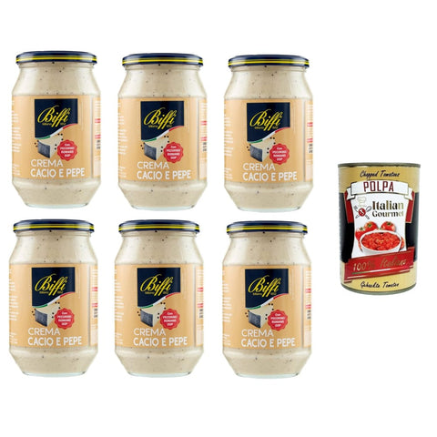 Biffi Saucen & Marinaden Biffi sugo Cacio und Pepe -Sauce mit Pecorino Romano Dop creme 6x500gr Original italienisch inkl. Italian Gourmet Polpa 400g 8032804040014