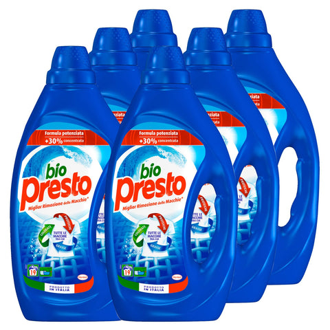 Bio Presto Klassisches Flüssigwaschmittel für Waschmaschine, leistungsstarke Formel 6x 19 Waschgänge Original italienisch Zutat